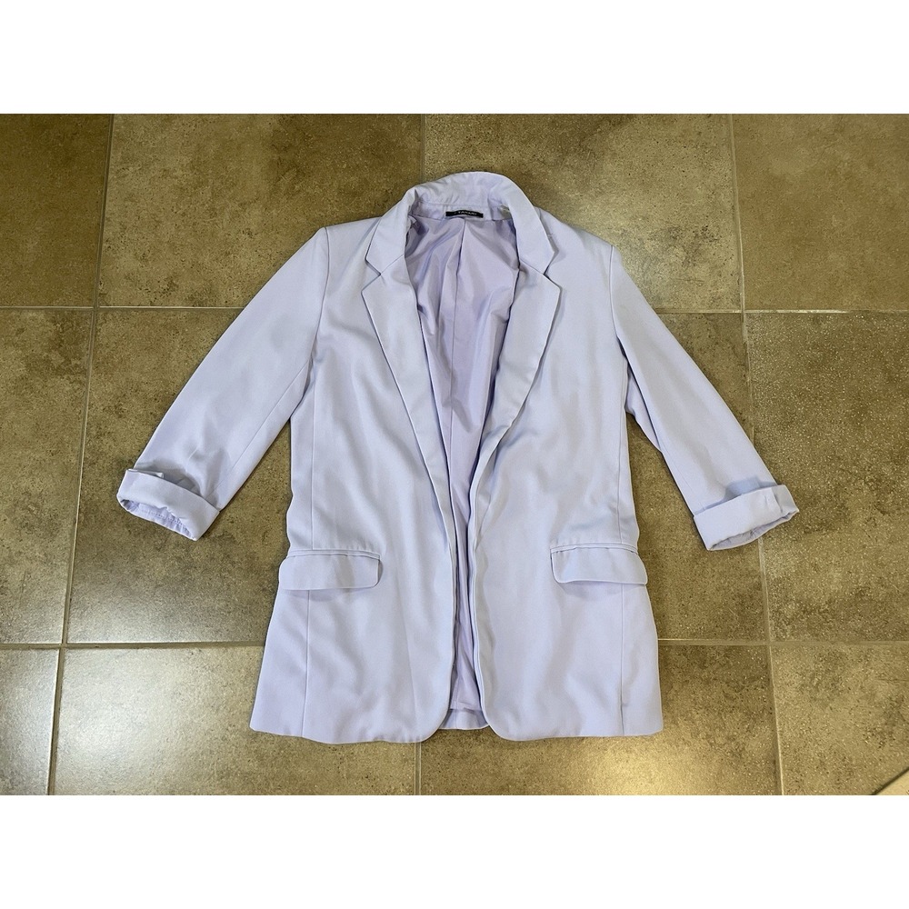 Tahari Ruched Sleeve Open Front Blazer Womens Sz 4 Lilac Purple Career Wear